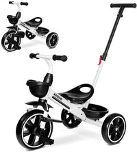 KRIDDO 2-in-1 Toddler Tricycle with Push Handle: Ages 18 Months to 5 - White