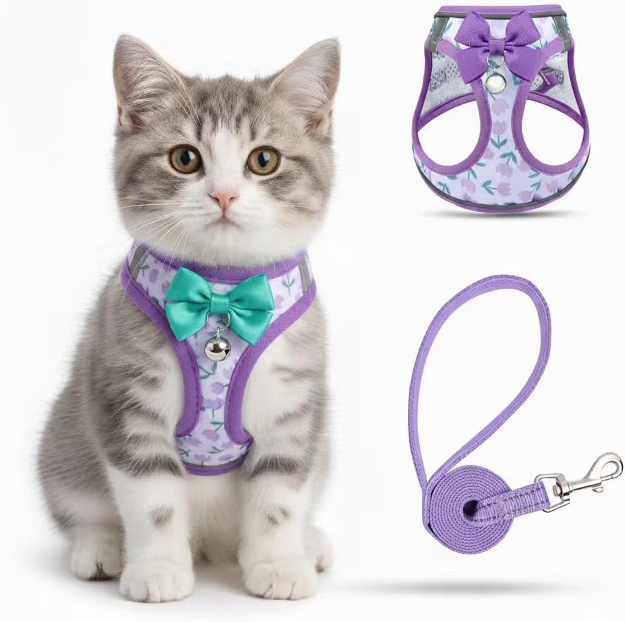 Cat Harness and Leash Escape Proof for Walking - XXS-Chest(8.7"-10.2") / Purple