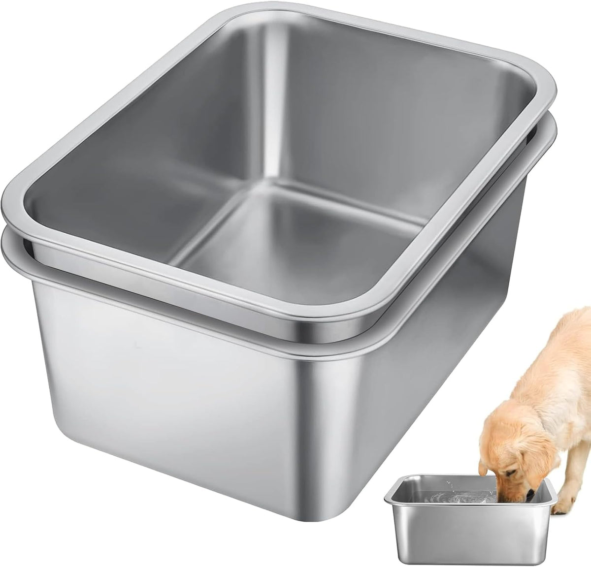 2Pcs 4 Gallons Food Grade Stainless Steel Extra Large Dog Bowls – Essentials for Dogs - 3 Gallons
