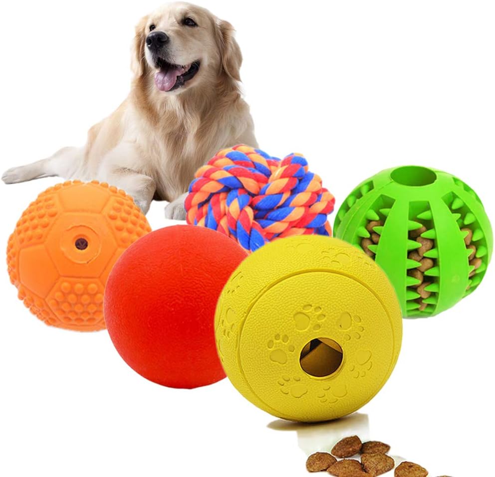 Volacopets Puppy Balls - Pack with Different Functions & Teething Toys for Small Dogs, Squeaky Dog - Medium Large (5 Pack)