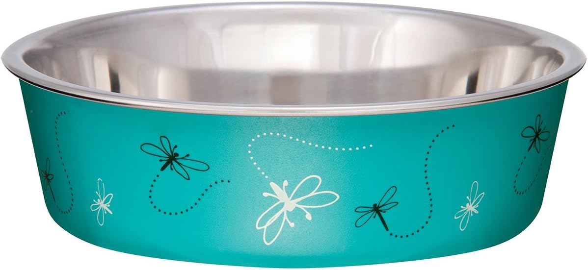 Loving Pets Bella Dog Bowls, Stainless Steel Dog & Cat Bowls - Dragonfly / Medium (20-35lbs)