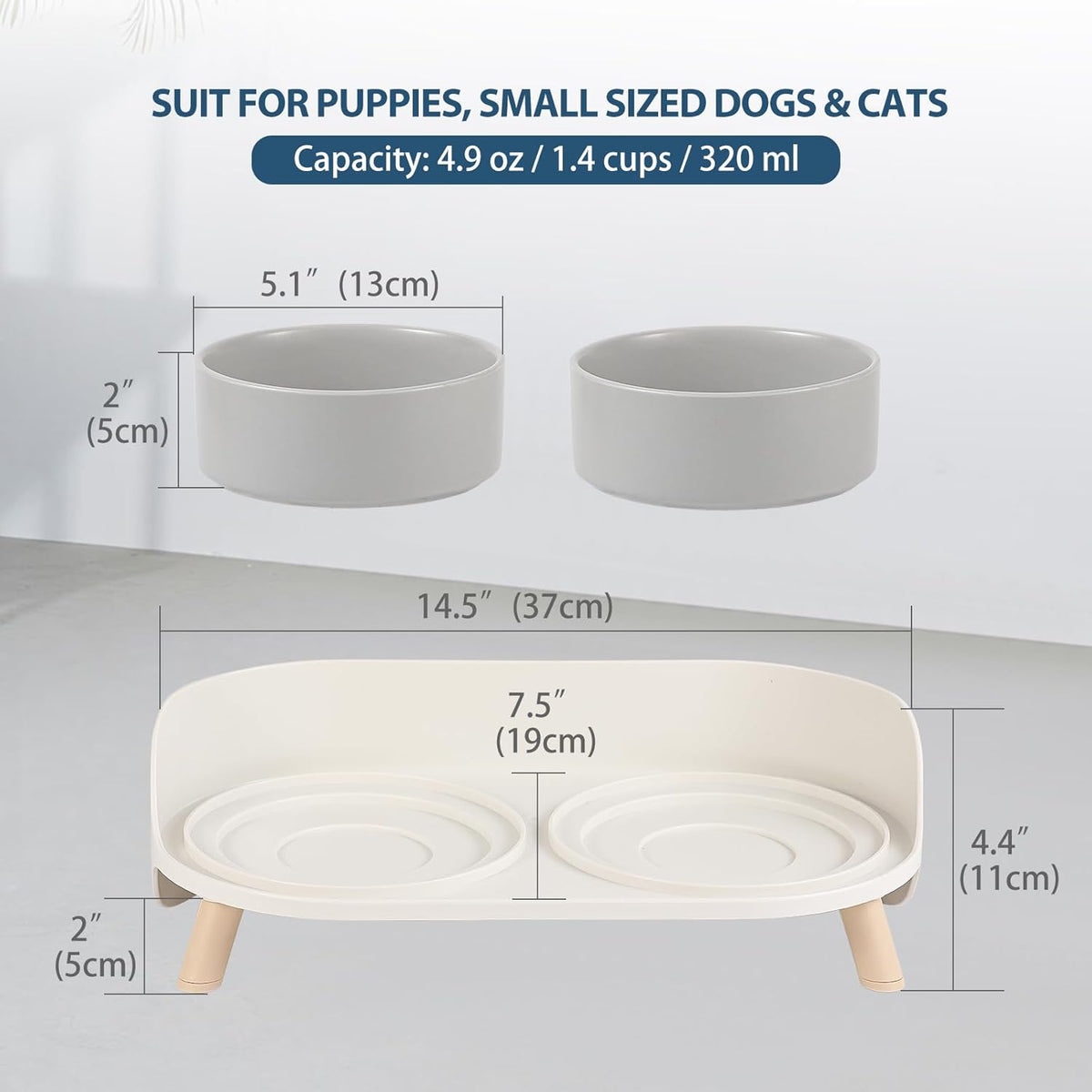 Elevated Ceramic Dog Bowl Set - Grey / Small - image 2