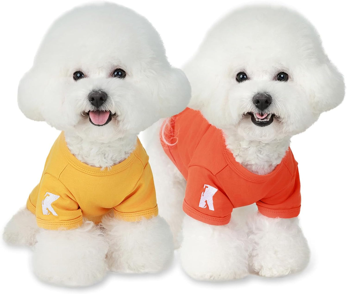 Koneseve Dog Shirts Soft Cotton Dog Clothes Stretchy T-Shirt - Yellow & Orange / L-(9~17lb) | Chest(~17.7")