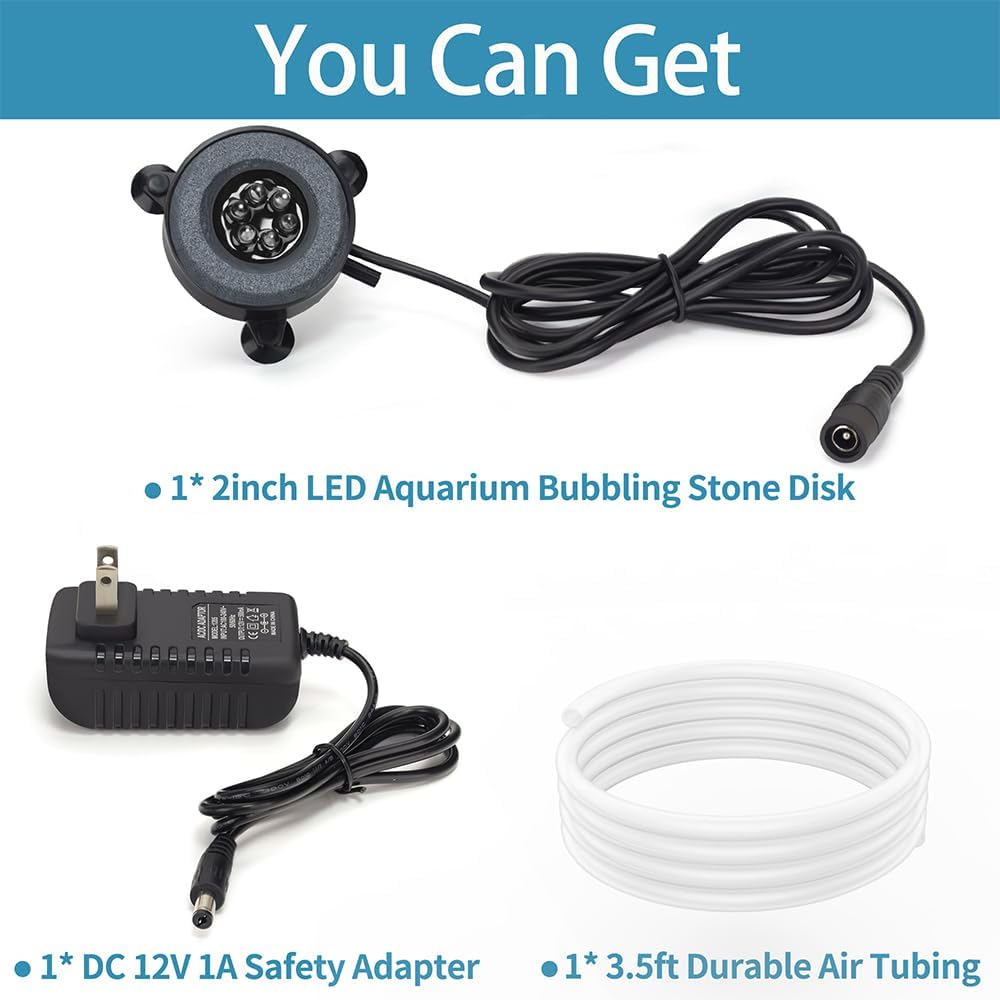 DaToo Aquarium LED Air Bubble Stone Disk 2 Inch with 6 Dazzle Color - 2 inch - image 3