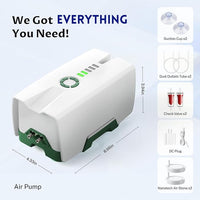 Ghosthorn Quiet AC/DC Aquarium Air Pump 12000mAh Battery Powered Aquarium Bubbler with 87 Hours Battery Life 2-Outlet Rechargeable Bait Aerator Adjustable Oxygen Pump, Power Outages and Emergency