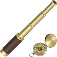 SSZS gold pirate spyglass telescope with leather grip and pocket compass