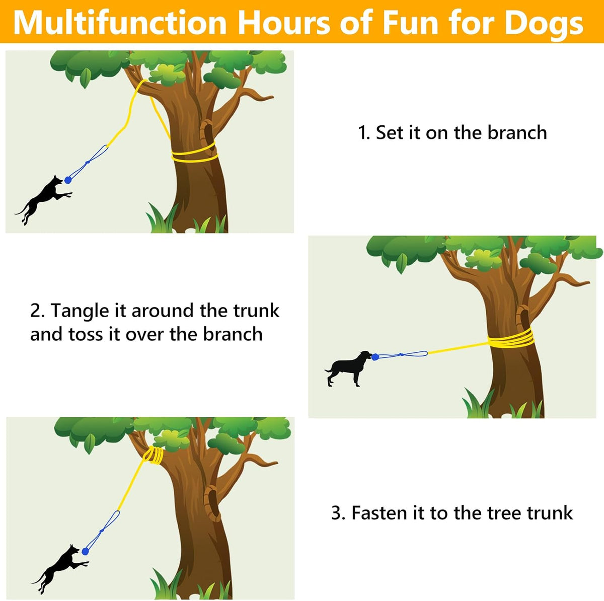 XiaZ Tug of War Dog Toy, Interactive Dogs Toy Bungee Hanging Tether with 2 Chew Rope Toys, Heavy - Yellow - image 4