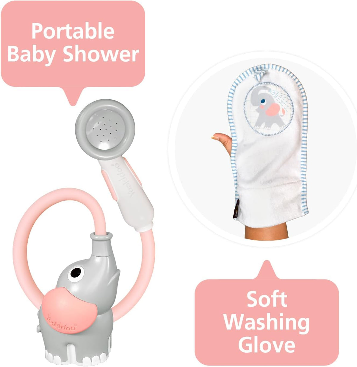 Yookidoo Baby Bath Shower Head - Wash & Glove Pink / 1 - image 3