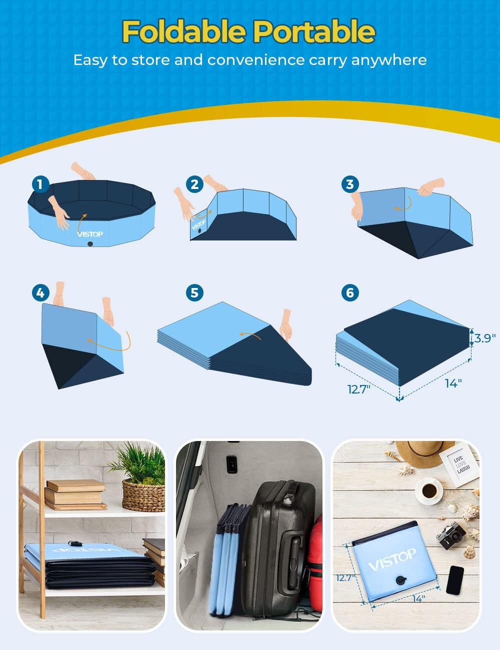 VISTOP Extra Large Foldable Dog Pool XXL - XL- 57" x 12" / Blue - image 3