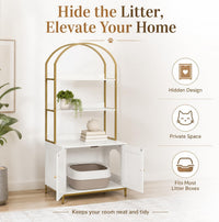 Cat Litter Box Enclosure with 2-Tier Shelves - White and Gold - image 3