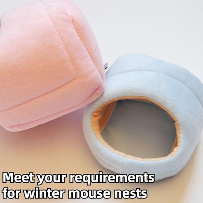 Rat Hamster House Bed Winter Warm Small Pet Squirrel Hedgehog Chinchilla Rabbit Guinea Pig Bed House Cage Nest Hamster Accessories (Blue,Small)