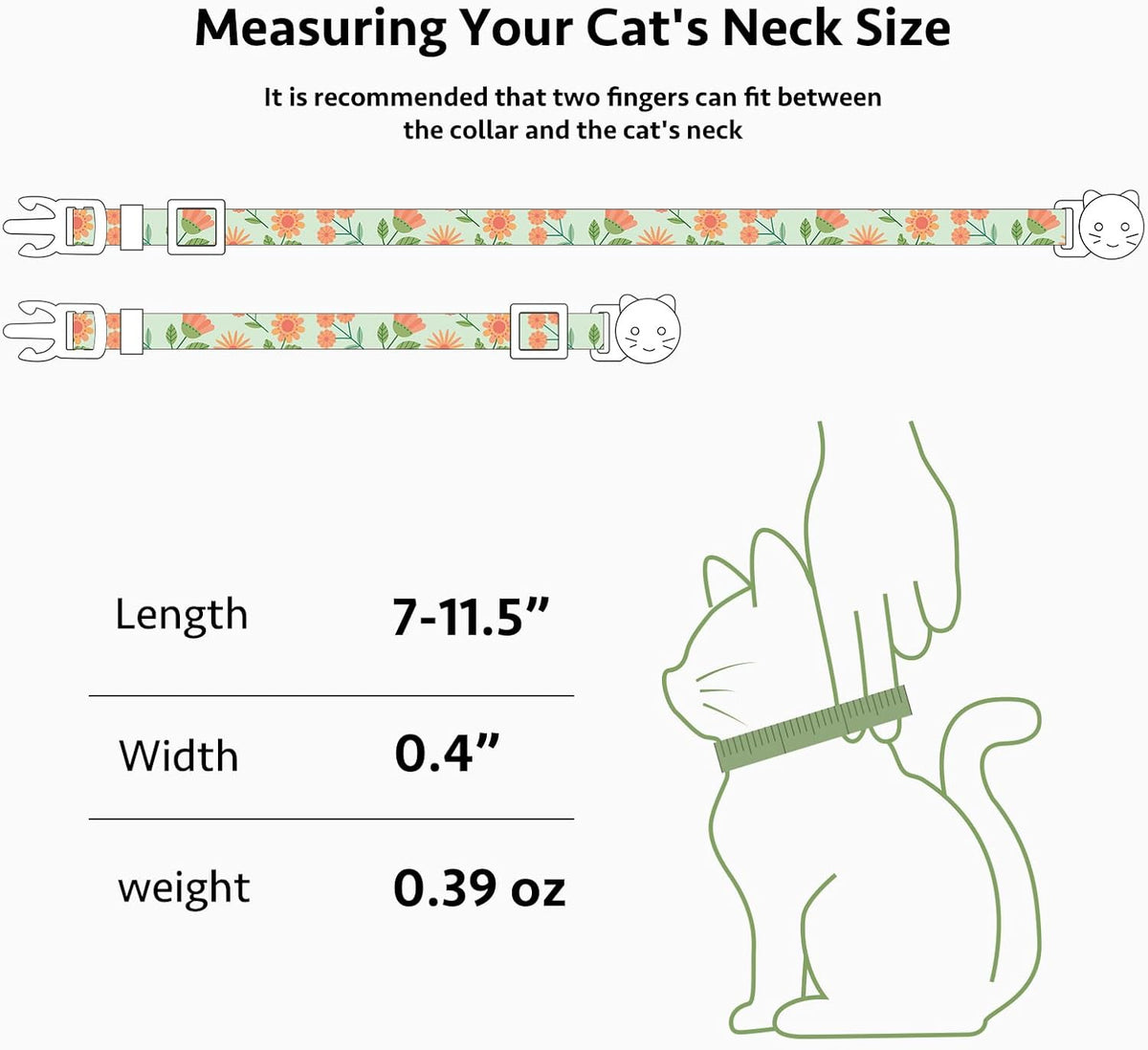 2 Pack Cotton Cat Collar Pink Strawberrie White Heart Cute Kitten - Beige&Green - image 3