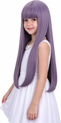 WAVELNM kids long straight black wig with hot pink highlights and bangs - view 27
