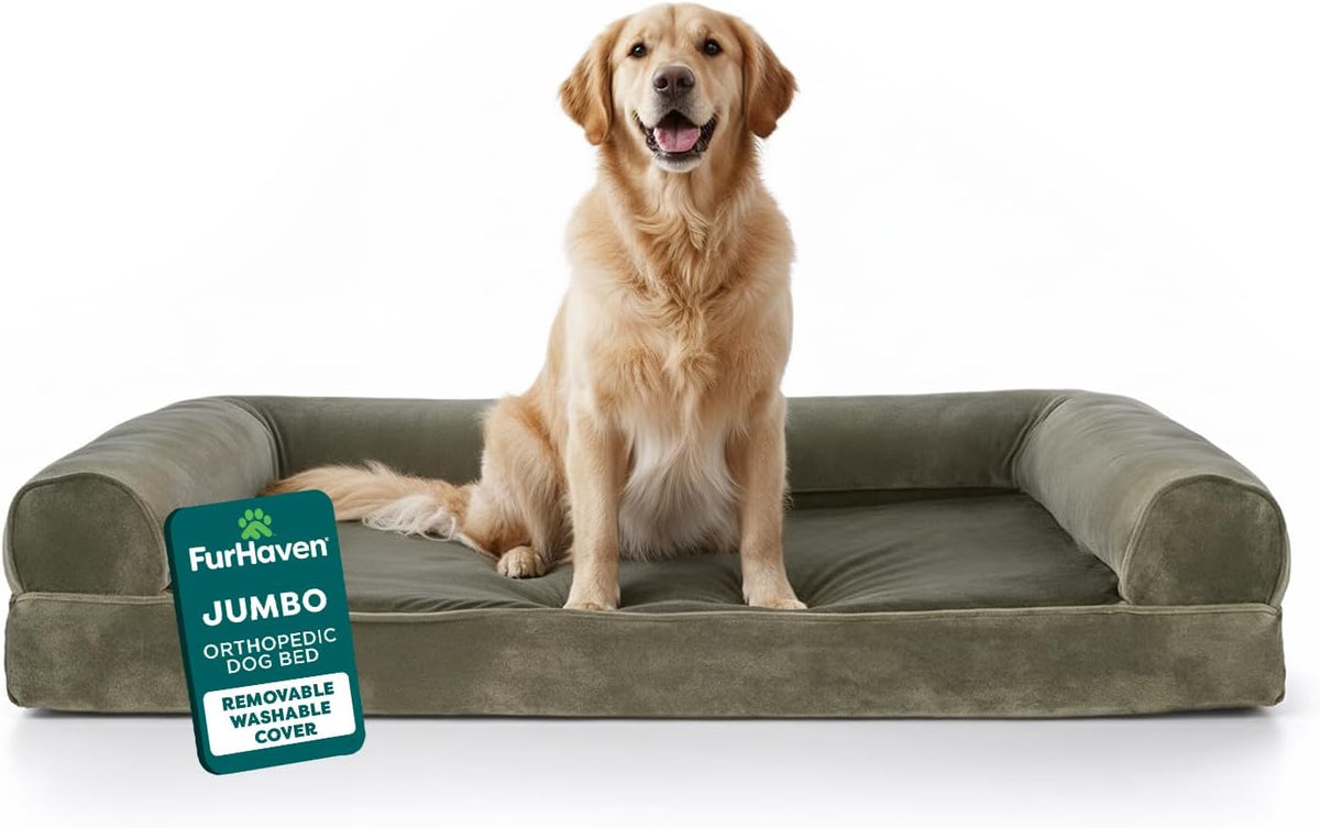 FurHaven Classic Sofa Orthopedic Dog Bed for Large Dogs - Jumbo / Dark Sage