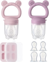 2 Pack Silicone Baby Fruit Feeder with Mini Freezer Tray - Purple