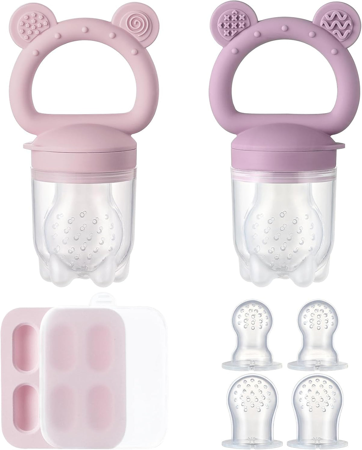 2 Pack Silicone Baby Fruit Feeder with Mini Freezer Tray - Purple