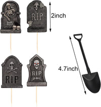 TUDACVTE Halloween tombstone cupcake toppers with black mini shovel spoons - view 2