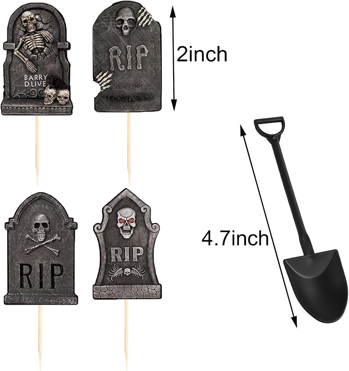 TUDACVTE Halloween tombstone cupcake toppers with black mini shovel spoons - view 2