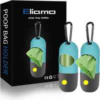 2 Pack Dog Poop Bag Dispenser with Built-in LED Flashlight - Blue