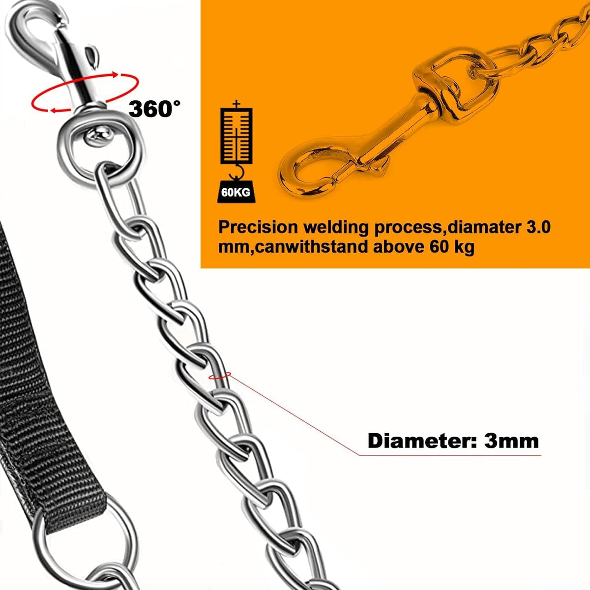 Heavy Duty Metal Dog Leash - 5 FTx3 mm (20-100 lbs) - image 3