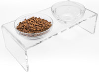 Acrylic Elevated Dog Cat Bowls Pet Feeder Double Bowl Raised Stand - Large: 7.2'' Height, 60.9 oz Glass Bowl