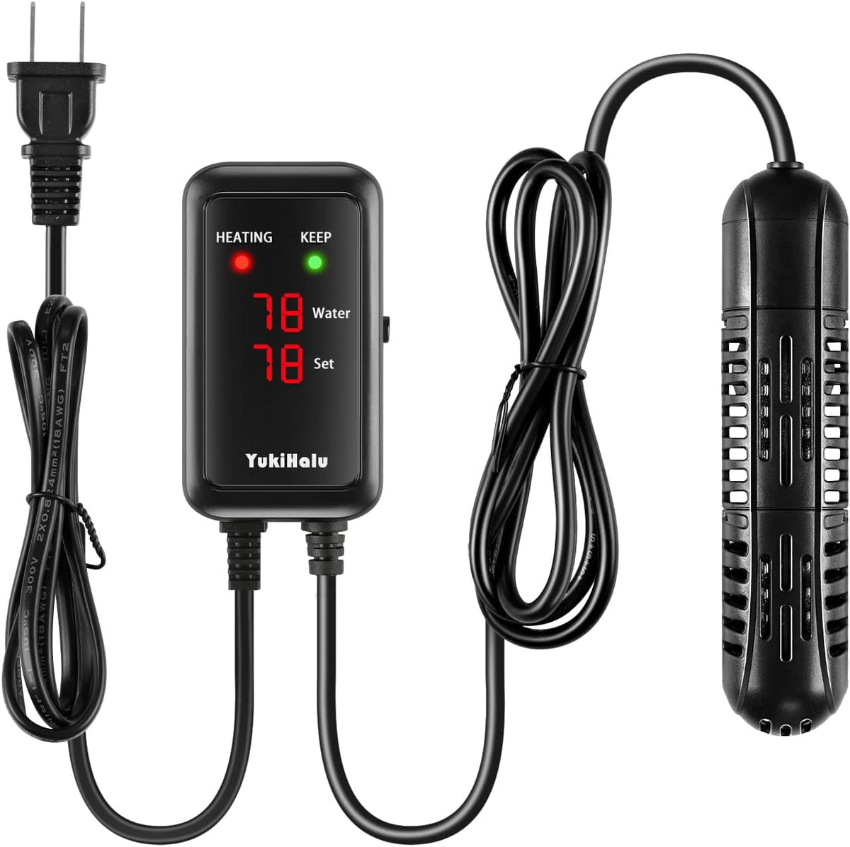 YukiHalu Aquarium Heater 50/100/200/300/500W with Protective Case - 100W