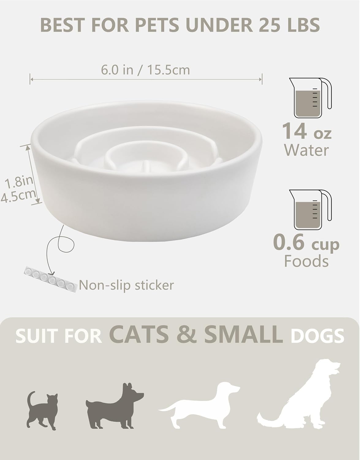 Ceramic Slow Feeder Dog Bowls - White / 6 Inches - image 4