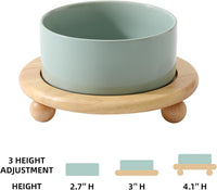 Cat Bowls Set of Two, 5.1” Ceramic Cat Food Bowls - Light Green / Bowl+Tray - 6.1" - image 2