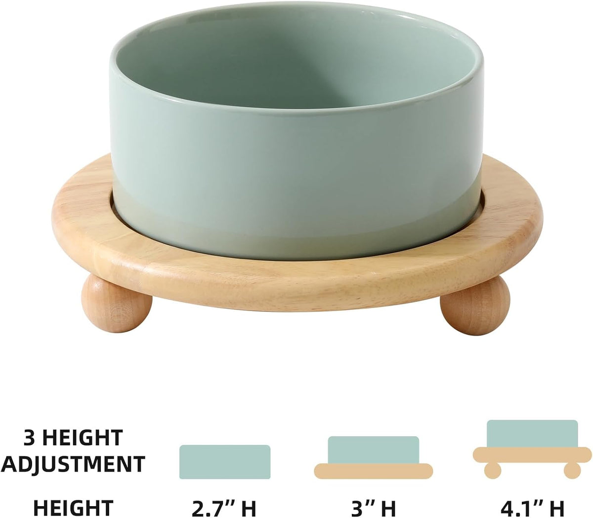 Cat Bowls Set of Two, 5.1” Ceramic Cat Food Bowls - Light Green / Bowl+Tray - 6.1" - image 2