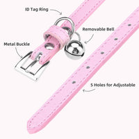PUPTECK 2 PCS Soft Genuine Leather Cat Kitten Collar with Bells - Light Pink - image 3