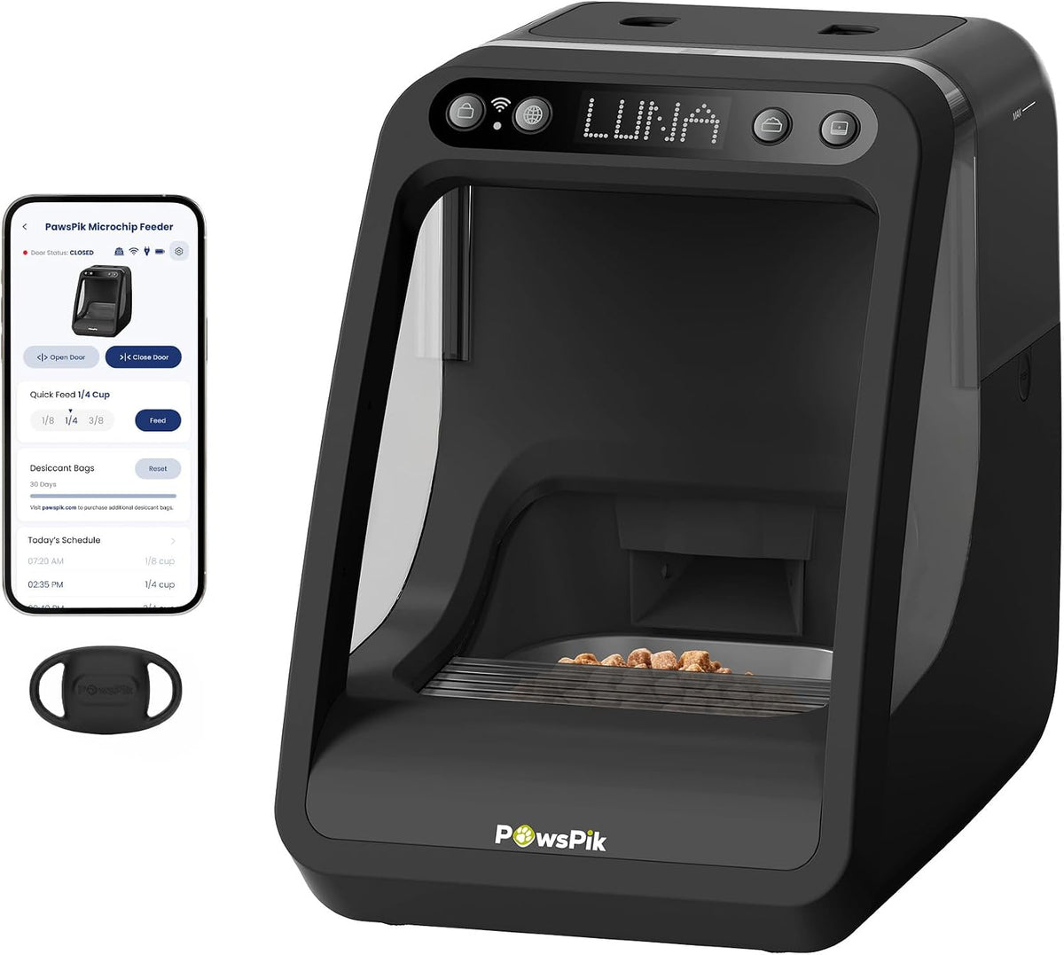Automatic Microchip RFID Cat Feeder, 16-Cup - Black