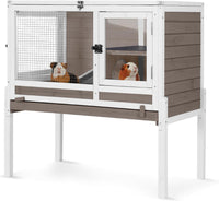 Aivituvin 2-Story Guinea Pig Cage Wooden Indoor Bunny Cage Rabbit - Brown