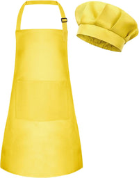 Kids Apron and Chef Hat Set Adjustable Child Art Aprons with 2 - F-yellow / Large