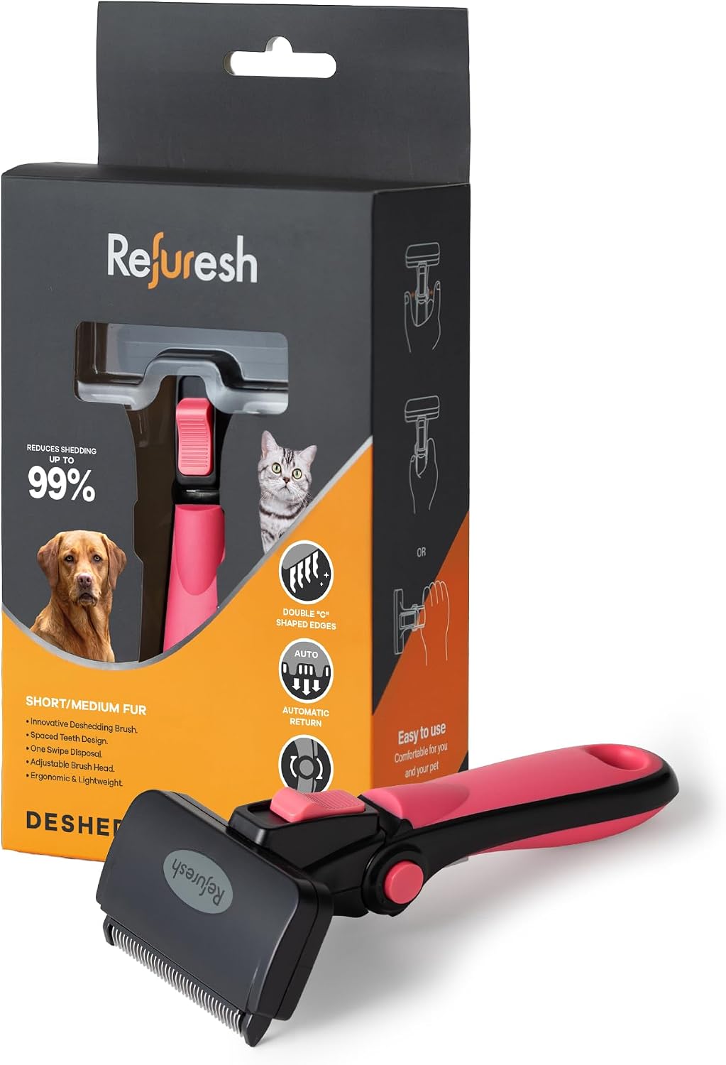 Deshedding Brush for Short/Medium-Hair Dogs & Cats - pink / Medium