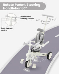 JMMD 7-in-1 Toddler Tricycle for Ages 1-5 - Gray - image 3