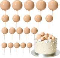 ASTARON 20 Pcs Gold Balls Cake Topper Decorations for Birthday Cake - Cream Brown