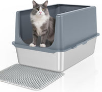 Stainless Steel Litter Box with Lid, Metal Cat Litter Box - 14"H Grey