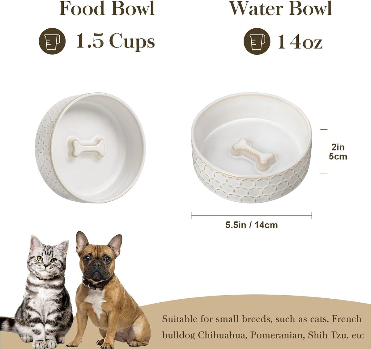 MALACASA Dog Bowl Set, Ceramic Bowls with Walnut Wood Stand - Honeycomb / 2 Cups - image 2