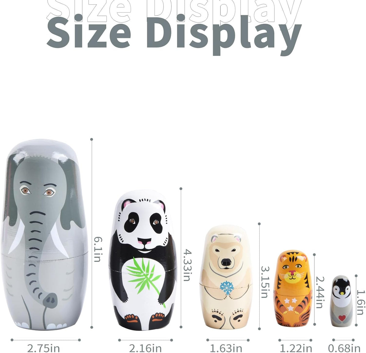 Russian Nesting Dolls, Bear Wooden Stacking Set - Elephant - image 2