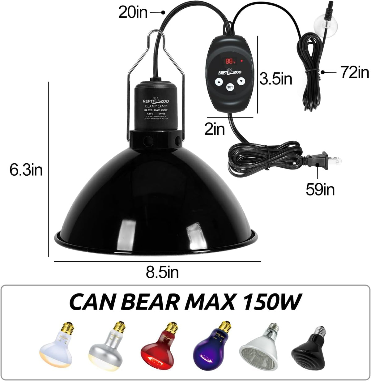 REPTI ZOO Reptile Light Fixture with Dimming Thermostat - 8.5 Inch - image 2
