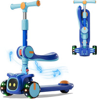 Unbreakable & Never Fall Down 2-in-1 Scooters Kids 3 Wheel Kick - Light blue