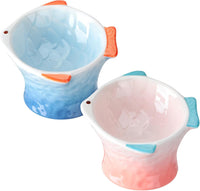 2 Pcs Elevated Cat Bowls, Raised Ceramic Food Bowls, Blue, Green – Essentials for Cats - Blue, Pink
