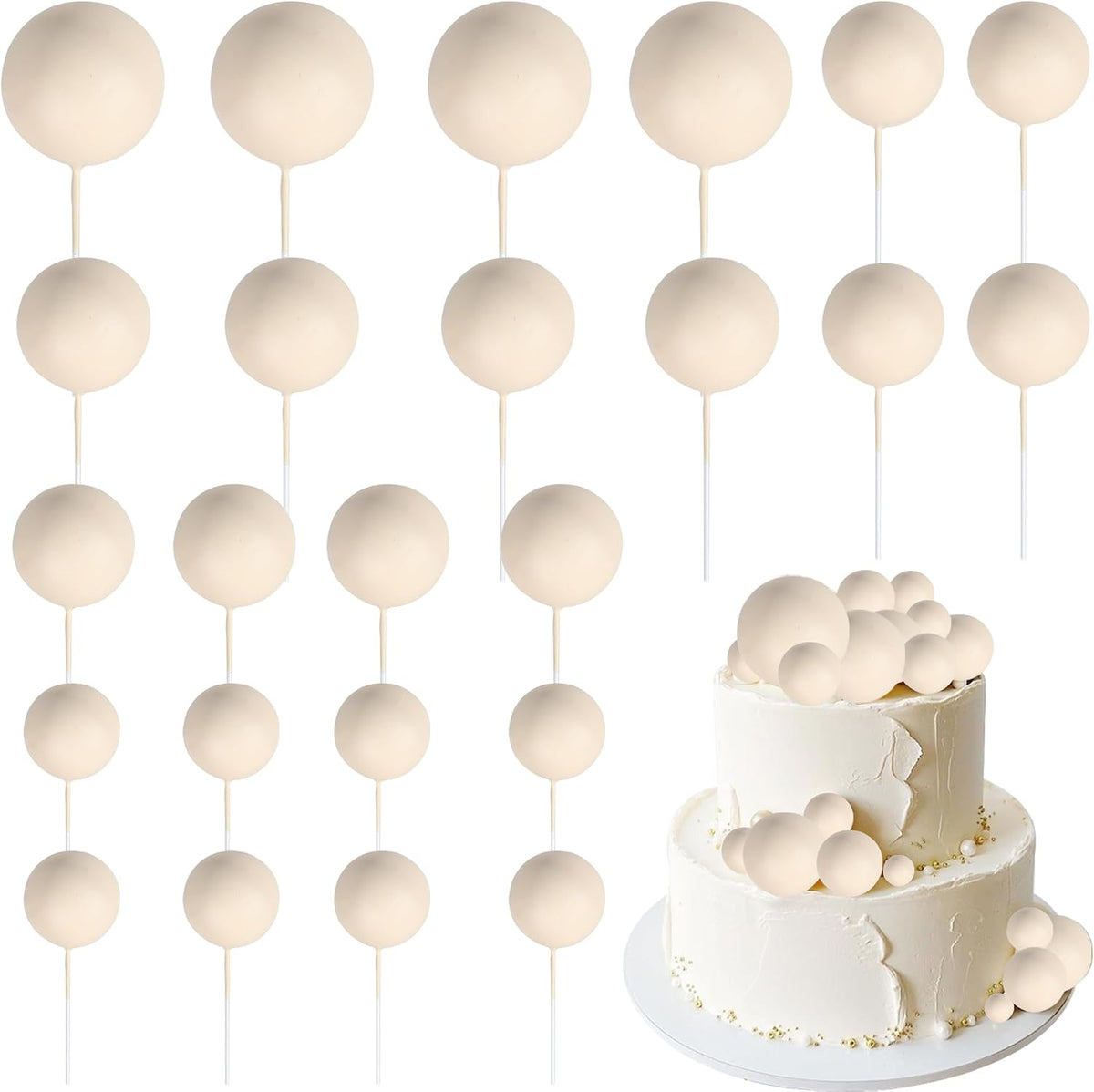 ZHUOWEISM ball cake toppers, 24 mini balloon picks in blue, gold and white - view 4