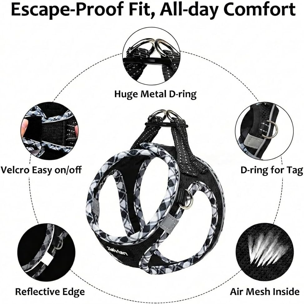Escape Proof Cat Harness and Leash, Adjustable Vest - Black / S - image 3