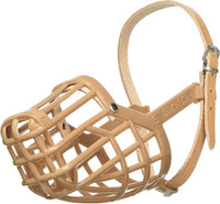 Leather Brothers Italian Basket Dog Muzzle, Adjustable Secure Fit, Comfortable Design, Training and Safety, Averts Biting, Prevents Chewing and Scavenging, Perfect for Grooming - Tan, Size 5