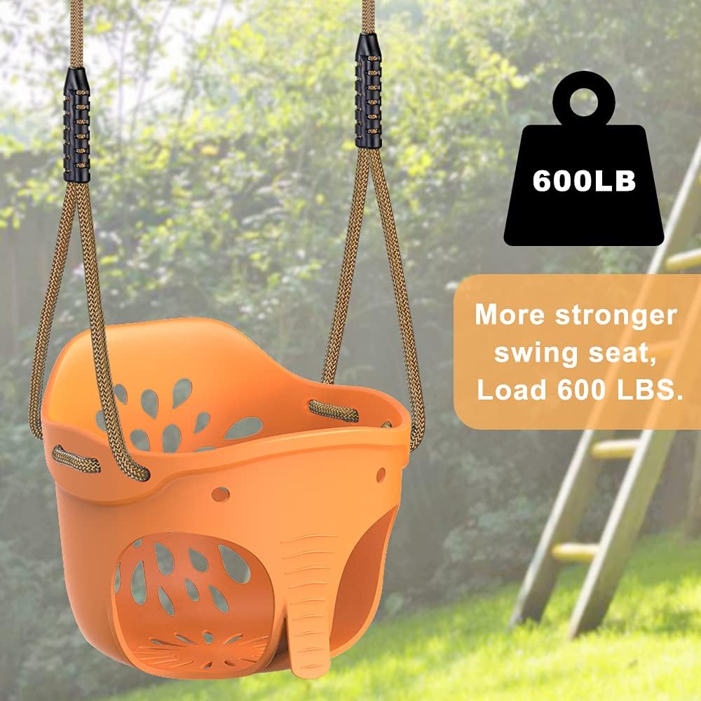 SELEWARE Black High Back Full Bucket Toddler Swing Seat w/Adjustable - Yellow Bucket Swing - image 4