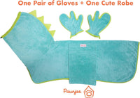 Pawyee Super Soft Fast-Drying Dog Towel with Drying Gloves for Cold - Large / Blue Dino - image 2