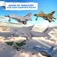 Crelloci army airplane toys set, five die cast military fighter jets and a transport plane - view 3