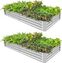 Land Guard 2 Pack 8×4×1ft Galvanized Metal Raised Garden Bed, Metal Planter Kit Box Outdoor for Deep-Rooted Vegetables, Flowers, Green and Herbs…