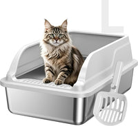Stainless Steel Cat Litter Box with Lid - Gray / L / 1